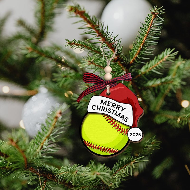 MAPDTWO Softball Ornament - Softball Gifts for Girls, Players, Lovers, Team, Coaches, Teens - Sports Ornaments for Christmas Tree - Girls Sports Gifts 2025-2 Layered Wood Christmas Ornament 2025 - Image 4